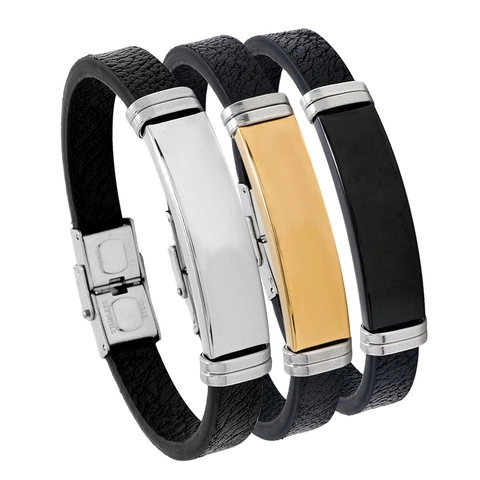 Retro Men's PU Leather Stainless Steel Bracelet Braided Fashion Hand Wristband Plain Polished Bar Bangle Jewelry For Everyday Gift