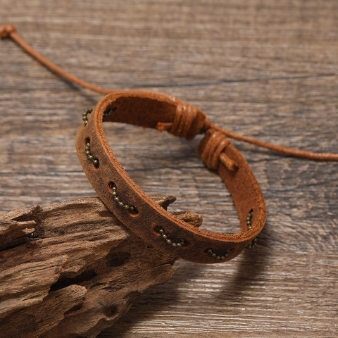 Vintage Geflochtenes Rindsleder Armband Retro Handgefertigtes Lederarmband Mit Metallperlen Verstellbarer Wachsseil Schmuck Unisex