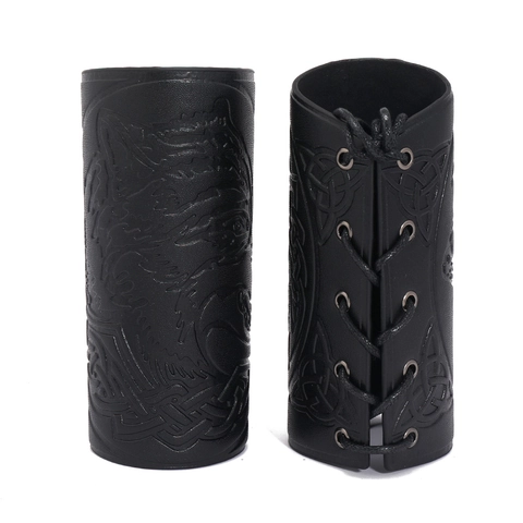 Vintage PU Leather Wrist Guard Wolf Head Celtic Knot Adjustable Arm Guard For Men Cosplay Riding Punk Style Accessory