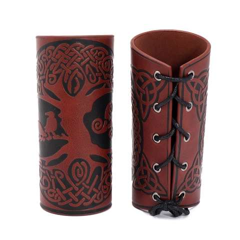 Brassard in Pelle Vichinga Albero Della Vita Protezione Braccio Con Nodo Celtico Bracciali Medievali Accessori Punk Rock
