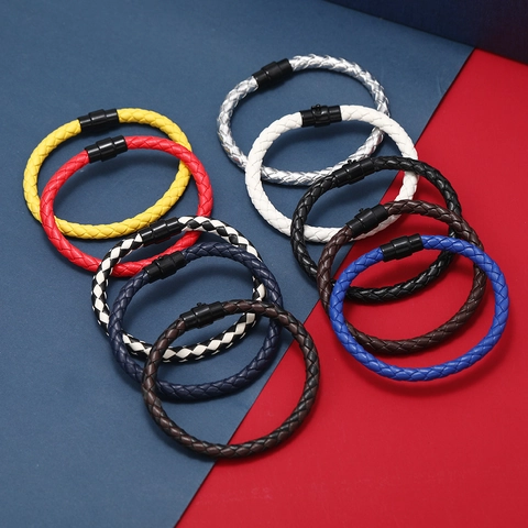 Pulsera de Cuero Trenzado Casual para Hombre Con Cierre Magnético de Cobre Pulsera Hecha a Mano Joyería de Moda Minimalista