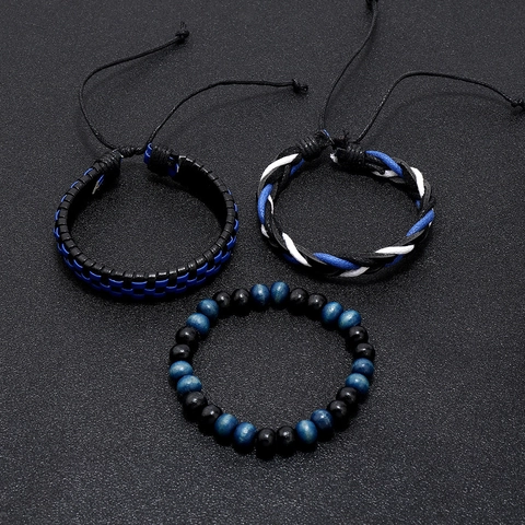 Men's Vintage Multilayer Braided Leather Bracelet With Wooden Beads Wax Rope Woven Wristband Retro Punk Jewelry For Men
