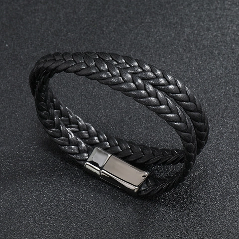 Minimalist Braided Leather Bracelet For Men Women Double Wrap Cord Bracelet With Alloy Magnetic Clasp Retro Fashion Hand Jewelry Gift