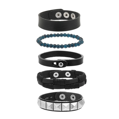Herren Vintage Punk Lederarmband Mehrlagiges Geflochtenes Armband Mit Holzperlen Und Legierungsnieten Für Den Täglichen Schmuck
