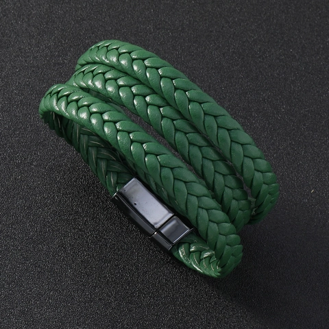 Minimalist Braided Leather Bracelet For Men Women Double Wrap Cord Bracelet With Alloy Magnetic Clasp Retro Fashion Hand Jewelry Gift