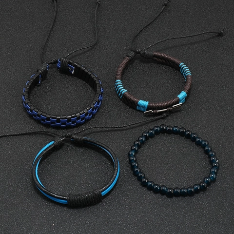 Vintage Men Multilayer Leather Bracelet Handmade Woven Arrow Charm Glass Beaded Adjustable Ethnic Wristband Jewelry