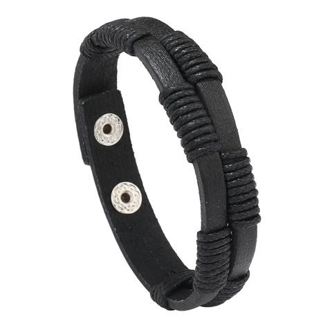Pulsera de Cuero Trenzado Hecha a Mano para Hombre Pulsera de Envoltura Tejida con Botón de Presión de Aleación Joyería de Moda Minimalista