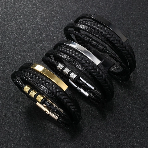 Herren Mehrlagig Geflochtenes PU-Leder Armband Legierung Magnetverschluss Minimalistisch Punk Stil Mode Schmuck Alltag