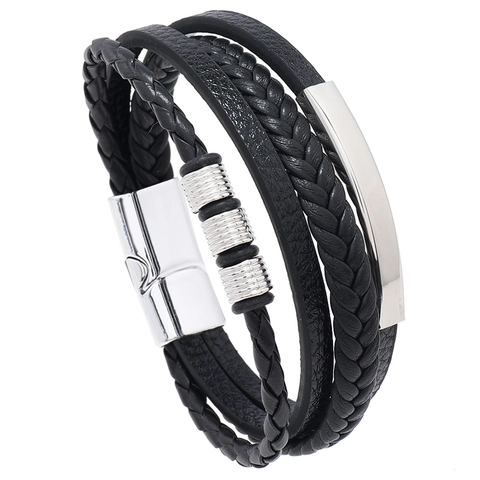 Herren Mehrlagig Geflochtenes PU-Leder Armband Legierung Magnetverschluss Minimalistisch Punk Stil Mode Schmuck Alltag