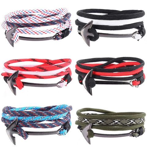 Pulsera de Cuerda Trenzada con Ancla de Barco Náutico Para Hombres Mujeres Estilo Vela Brazalete de Aleación Joyería de Moda