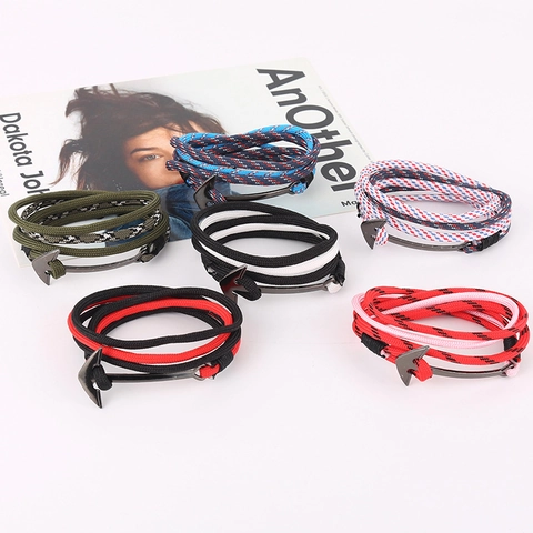 Pulsera de Cuerda Trenzada con Ancla de Barco Náutico Para Hombres Mujeres Estilo Vela Brazalete de Aleación Joyería de Moda