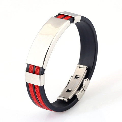 Men Stainless Steel Silicone Bracelet Casual Greek Key Pattern Adjustable Sport Wristband Fashion Jewelry Gift