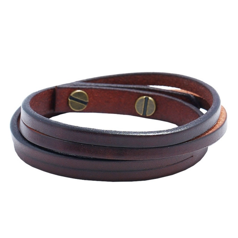 Bracciale da Uomo in Pelle di Vacchetta Retrò Avvolgente Fatto a Mano con Borchie a Vite in Lega Punk Rock Gioielli di Moda