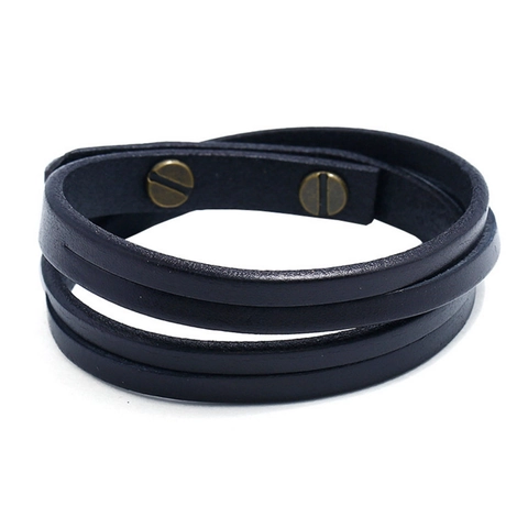 Bracciale da Uomo in Pelle di Vacchetta Retrò Avvolgente Fatto a Mano con Borchie a Vite in Lega Punk Rock Gioielli di Moda