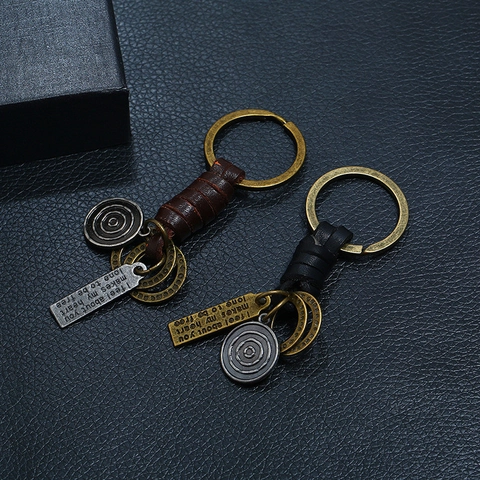 Punk Vintage Geflochtenes Rindsleder Schlüsselbund Für Herren Damen Retro Zinklegierung Metallring Anhänger DIY Schmuck Zubehör