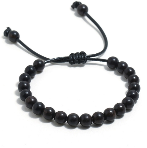 Handmade Adjustable Wooden Beaded Bracelet For Men Women Minimalist Retro Wood Bead Cord Bracelet Ethnic Style Jewelry Gift