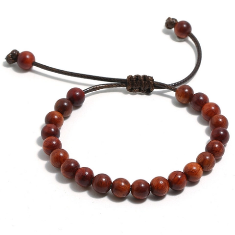 Handmade Adjustable Wooden Beaded Bracelet For Men Women Minimalist Retro Wood Bead Cord Bracelet Ethnic Style Jewelry Gift