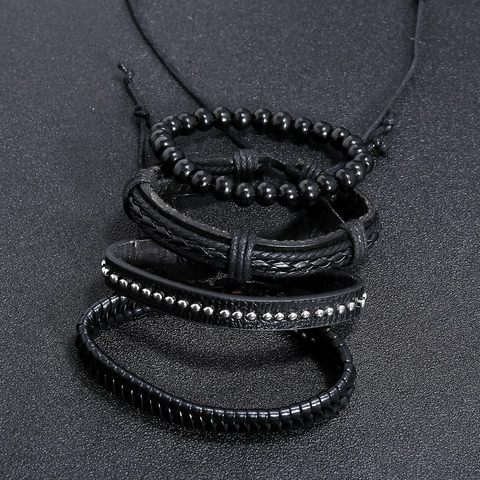 Bracelet Vintage pour Homme en Cuir de Vachette Tissé Multicouches Combinaison Fait Main Style Punk Bracelet Réglable Bijoux