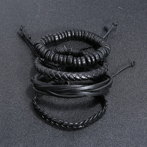 Vintage Geflochtenes Leder Armband Set Herren Damen Retro Punk Bohemian Mehrlagig Verstellbar Rindsleder Wachsseil Armbänder
