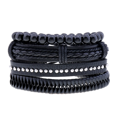 Bracelet Vintage pour Homme en Cuir de Vachette Tissé Multicouches Combinaison Fait Main Style Punk Bracelet Réglable Bijoux