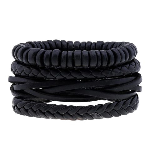 Vintage Geflochtenes Leder Armband Set Herren Damen Retro Punk Bohemian Mehrlagig Verstellbar Rindsleder Wachsseil Armbänder
