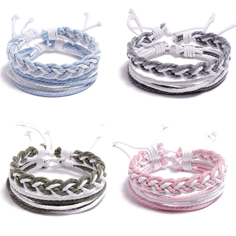 Combinación de Pulsera de Cordón de Cuero Tejida a Mano para Hombre Mujer Estilo Étnico Colorido Pulsera de Cuerda Trenzada Ajustable Joyería