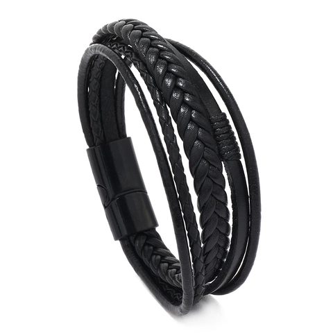 Pulsera de Cuero Trenzado de Varias Capas para Hombre Vintage Con Hebilla Magnética de Aleación Joyería de Mano Punk Casual Retro para Regalo de Hombre