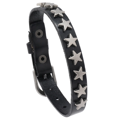 Pulsera Punk Retro de Piel de Vaca para Hombre Pentagrama de Aleación Estrella Remache Pulsera Rock Biker Joyería de Regalo