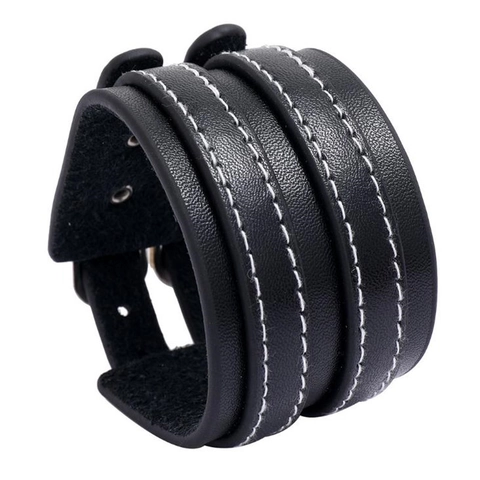 Bracciale Vintage Punk Multi-strato in Pelle PU per Uomo Bracciale Largo con Cuciture a Contrasto e Fibbia in Metallo Regalo Gioielli