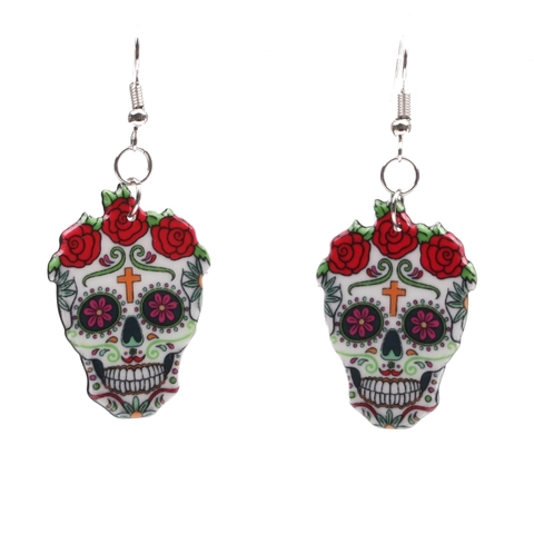 Halloween Messicano Giorno Dei Morti Teschio Di Zucchero Set Di Gioielli Rosa Rossa Acrilico Pendente Collana Orecchini Festa