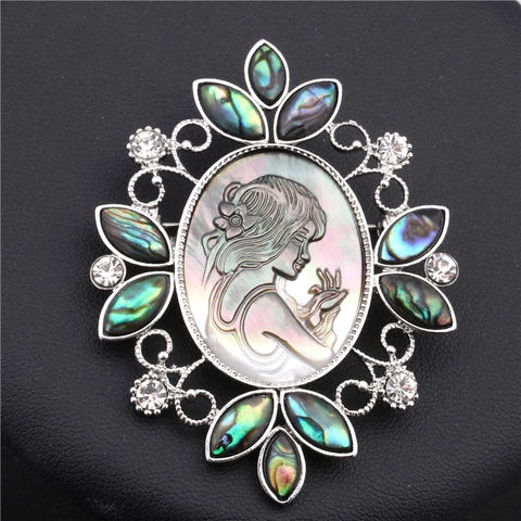 Broche de Camafeo de Concha de Abulón Vintage para Mujer Alfiler de Aleación con Diamantes de Imitación Retro Joyería Victoriana
