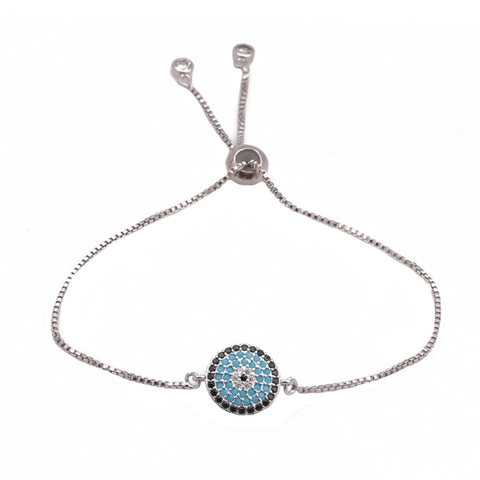 Vintage Evil Eye Alloy Rhinestone Adjustable Bracelet Women Bohemian Lucky Protection Charm Box Chain Slider Hand Jewelry