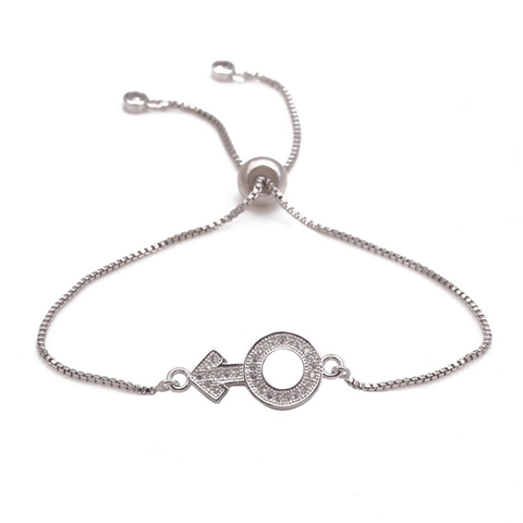 Zirconia Micro Pave Male Symbol Adjustable Bolo Bracelet For Women Alloy Gold Silver Black Rose Gold Box Chain Jewelry