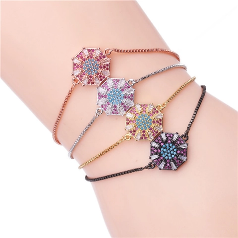 Bracciale in Perline di Rame Regolabile Bohemienne Con Zirconia Colorata Ottagonale Geometrico Strass Gioielli per Donna
