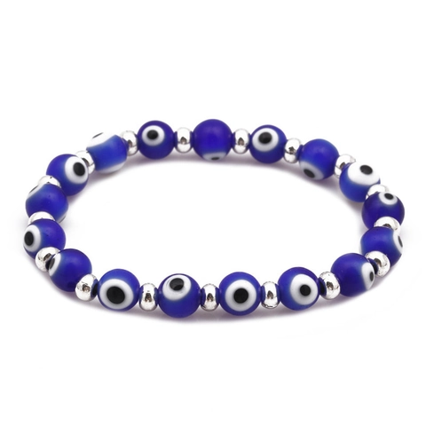 Vintage Agate Evil Eye Beaded Bracelet For Men Women Retro Blue Beads Alloy Hamsa Hand Pendant Amulet Lucky Stretch Bracelet