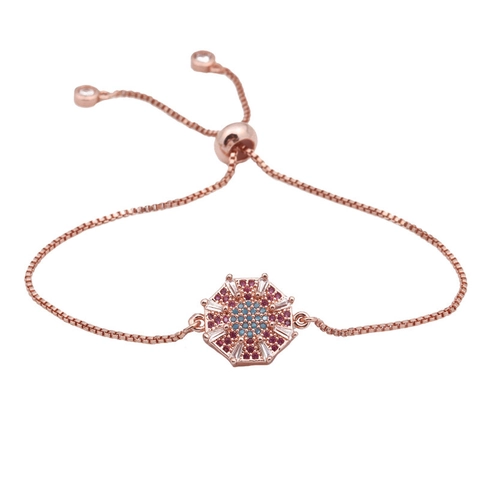Bracciale in Perline di Rame Regolabile Bohemienne Con Zirconia Colorata Ottagonale Geometrico Strass Gioielli per Donna