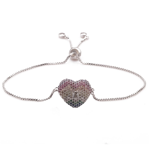 Moda Concha Corazón Cerradura Colgante Pulsera Ajustable Colorido Diamante De Imitación Micro Pavé Cadena De Caja Pulsera Para Mujer Joyería Regalo
