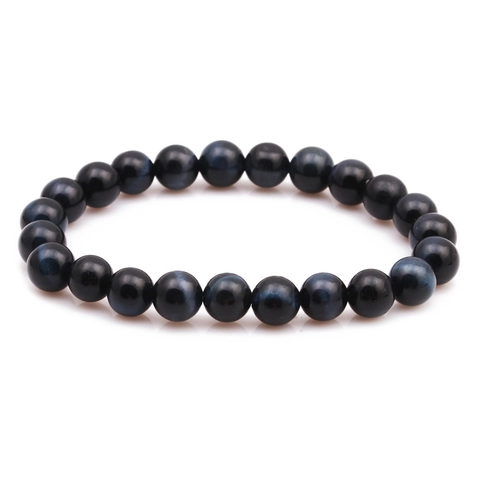 Natural Blue Tiger Eye Beaded Bracelet Healing Stone Elastic Handmade Jewelry Gift For Men Women Unisex Western Style