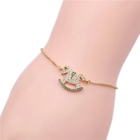 Pulsera Ajustable de Caballo Balancín con Circón Micro Pavé de Lujo para Mujer Cadena de Caja de Cobre Joyas de Moda