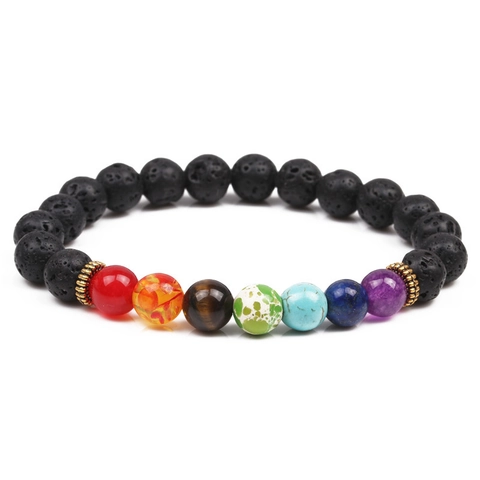 Pulsera de Chakra de Piedra de Lava Natural con Cuentas Cuerda Elástica Yoga Energía Sanación Pulsera Para Hombres Mujeres Joyería Espiritual Hecha a Mano