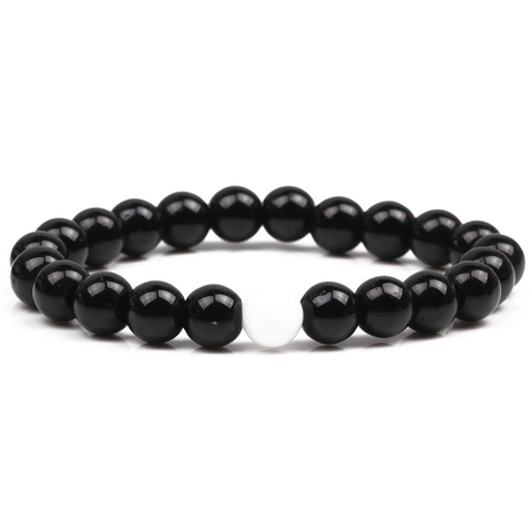 Natural Stone Black Agate White Turquoise Beaded Bracelet Round Beads Elastic String Bracelet For Men Women Unisex Minimalist Jewelry
