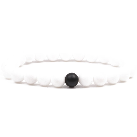 Natural Stone Black Agate White Turquoise Beaded Bracelet Round Beads Elastic String Bracelet For Men Women Unisex Minimalist Jewelry