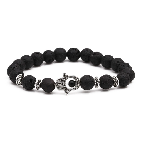 Hamsa Hand Lava Stone Beaded Bracelet For Men Women Natural Volcanic Rock Elastic Rope Healing Jewelry Religious Hand Bracelet