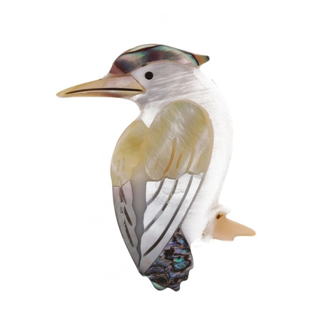 Broche Pivert Vintage en Nacre Naturelle et Coquille d'Ormeau Épingle Animal en Alliage Électroplaqué Bijoux Cadeau Femme