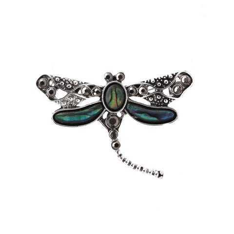 Broche de Libélula de Aleación de Plata Antigua Vintage Con Incrustación de Concha de Abulón y Diamantes de Imitación Joyería