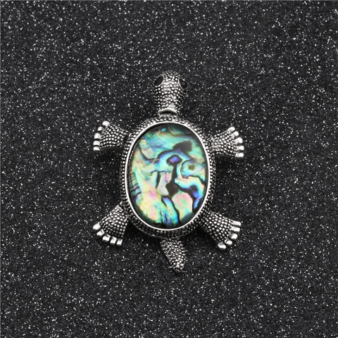 Vintage Legierung Meeresschildkröte Brosche Mit Natürlicher Seeohr Muschel Retro Silber Tier Schmuck Für Damen Herren Kleidung