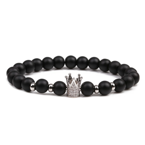 Naturstein Perlenarmband Mit Legierung Zirkonia Krone Anhänger Europäischer Stil Elastischer Unisex Modeschmuck Geschenk