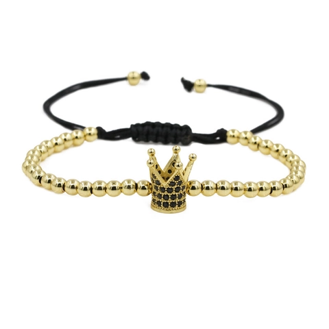 Braccialetto Intrecciato Regolabile Fatto a Mano Perline in Rame Corona di Zirconia Intarsiata Gioielli alla Moda per Uomo Donna