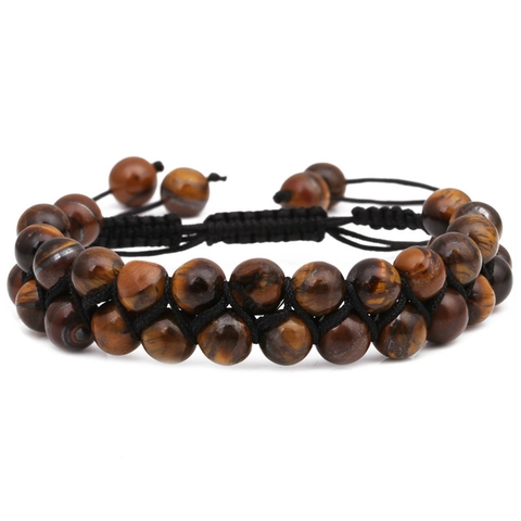 Bracciale Intrecciato a Doppio Strato in Pietra Occhio di Tigre Fatto a Mano per Uomo Donna Gioielli con Perline di Pietra Naturale Regolabili