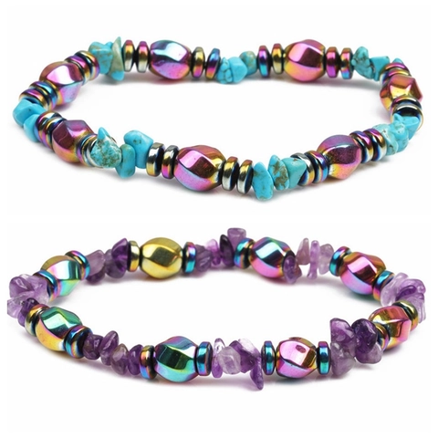 Bracciale Fatto a Mano con Perline di Ametista Ematite Turchese Sintetico Magnetico per Uomo Donna Gioielli Energia Curativa